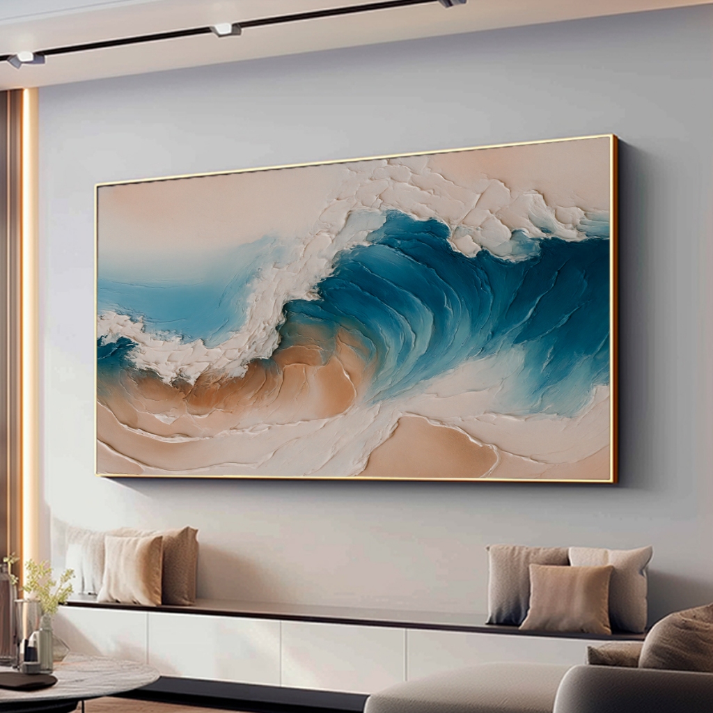 Quadro Decorativo 80x120 cm Com Moldura Para Sala Grande Quarto Escritório Ondas Abstrato