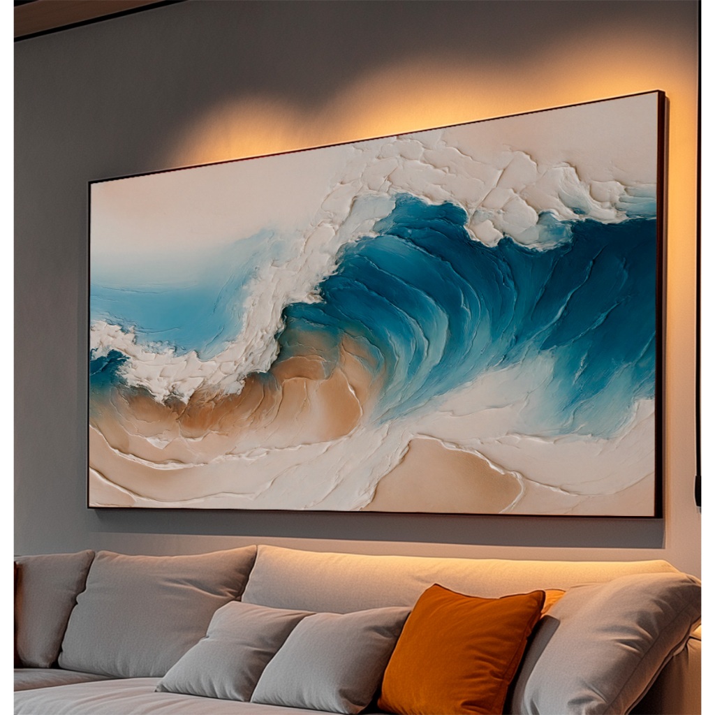 Quadro Decorativo 80x120 cm Com Moldura Para Sala Grande Quarto Escritório Ondas Abstrato · foto 2