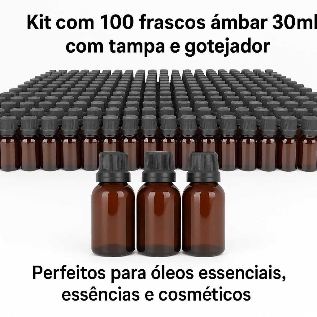 KIT 100 FRASCO PET AMBAR 30ML TAMPA GOTEJADOR 1 LINHA