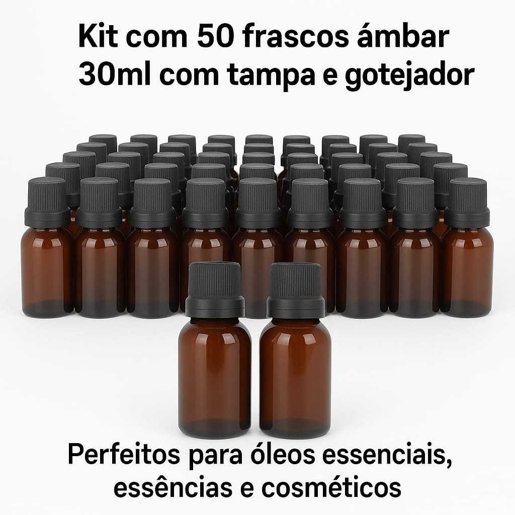 KIT 50 FRASCO  PET AMBAR 30ML COMPLETO TAMPA E GOTEJADOR em Oferta na Shopee