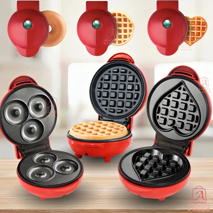 Máquina Para Fazer Redonda/Coração/Donuts Waffles Em Forma Rosquinhas Pequena Portátil 350w Mini Elétrico110V e 220V — imagem 1