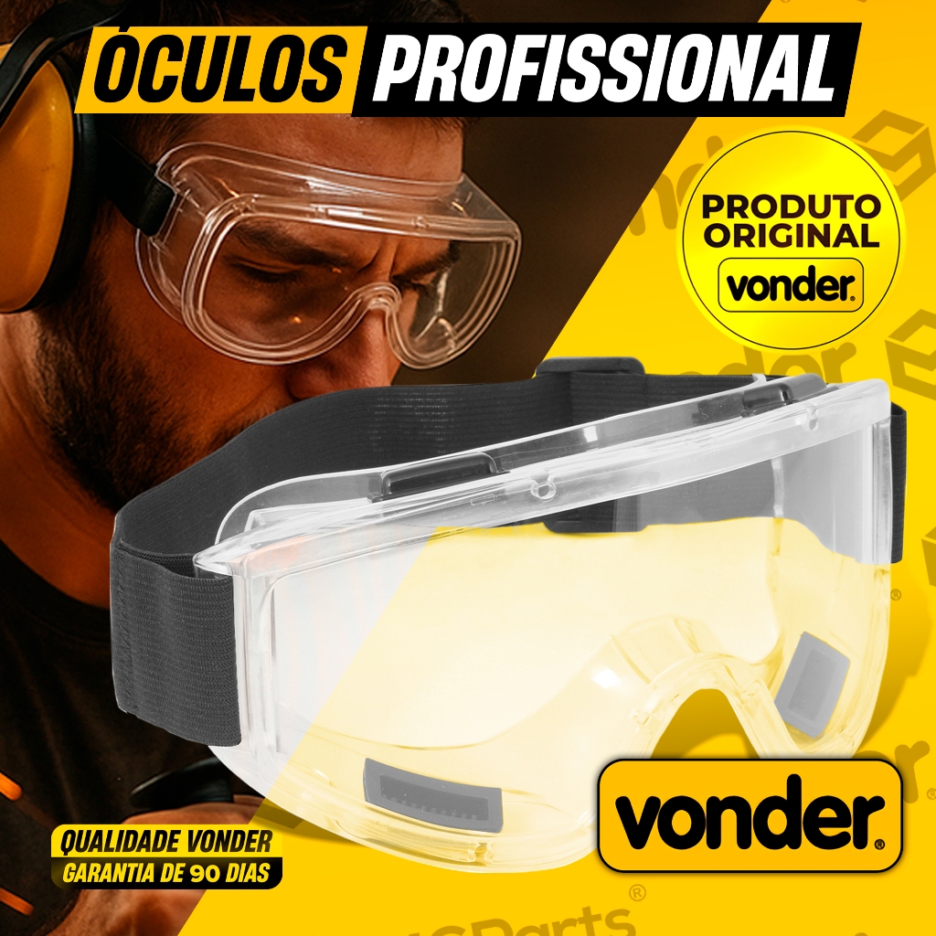 Óculos Ampla Visão Epi Proteção Vonder Profissional Splash de Segurança Banda Elástica Ciclismo em Oferta na Shopee