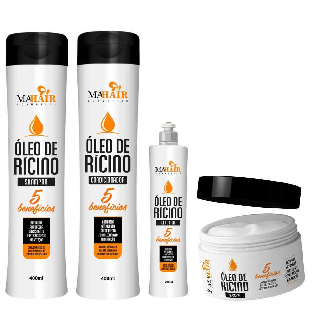 Kit Shampoo Condicionador Máscara Capilar e Creme de Pentear Óleo de Rícino Mahair Promoção! em Oferta na Shopee