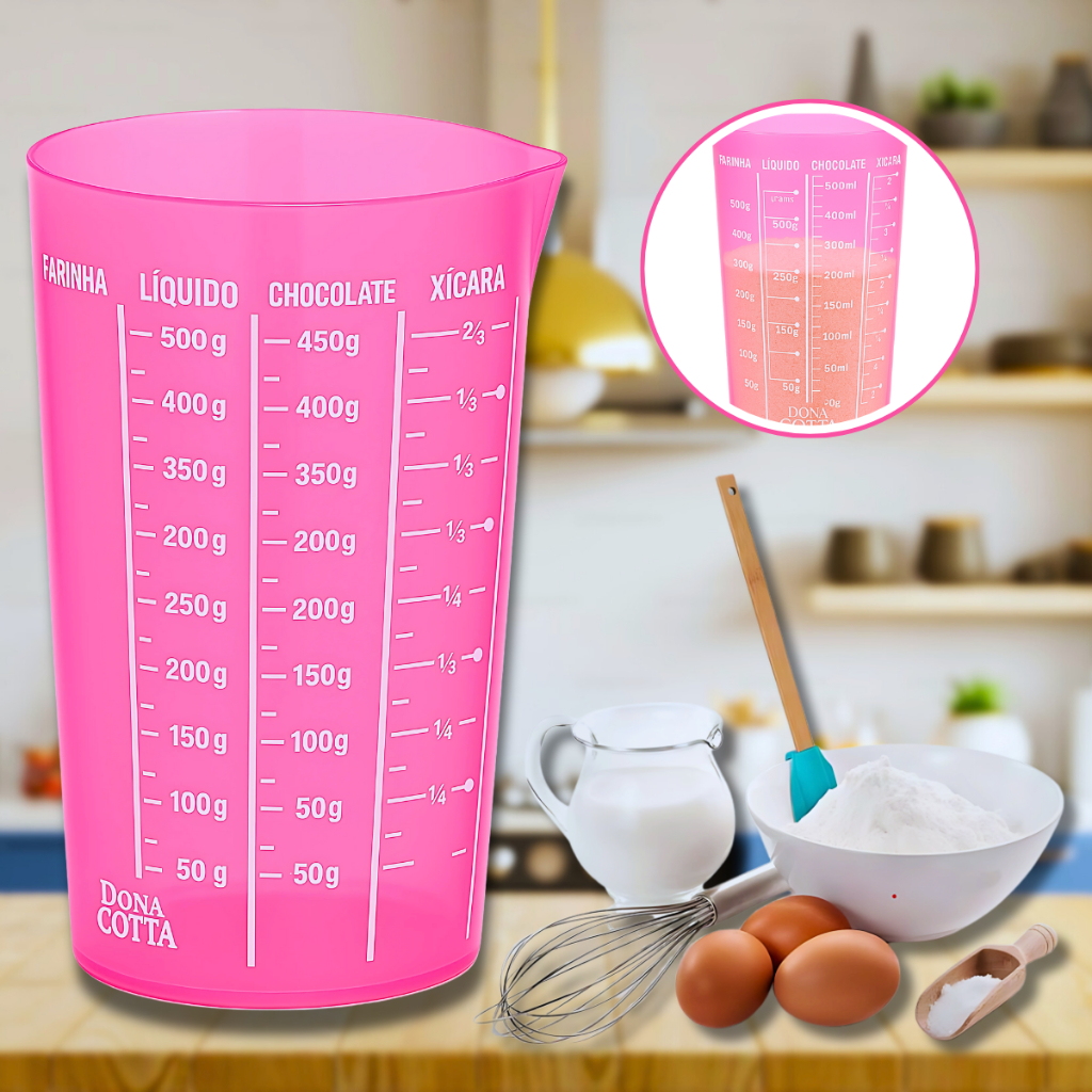 COPO MEDIDOR Dosador Graduado Dona Cotta precisão receita plástico rosa 500ml em Oferta na Shopee