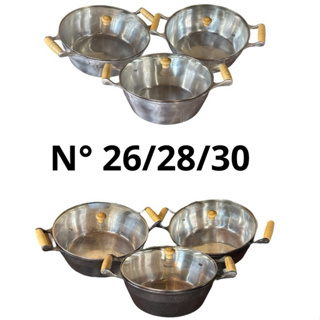 Jogo Jogão 3 Panelas Tampas de Vidro Alumínio Batido Fundido Grosso Preto Craqueado Nº 26, 28 e 30 em Oferta na Shopee