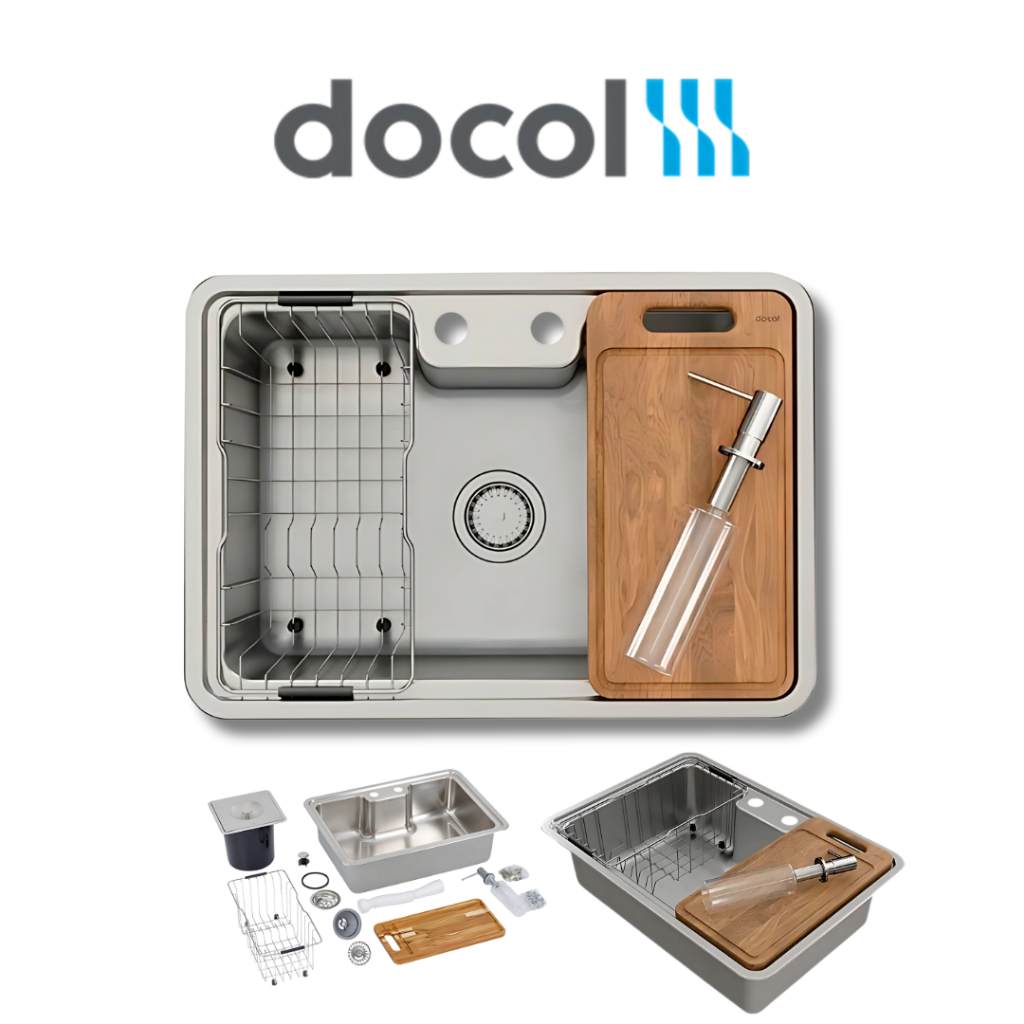 Cuba De Sobrepor/Embutir Massima Docol de Aço Inox Escovado 64x44x20 Com Acessórios Para Cozinha