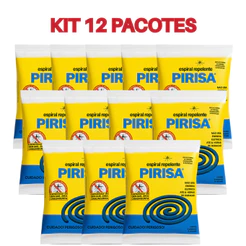 Kit Repelente Espiral 12 Pacotes Pirisa 120 Unidades Sem Cheiro Ruim