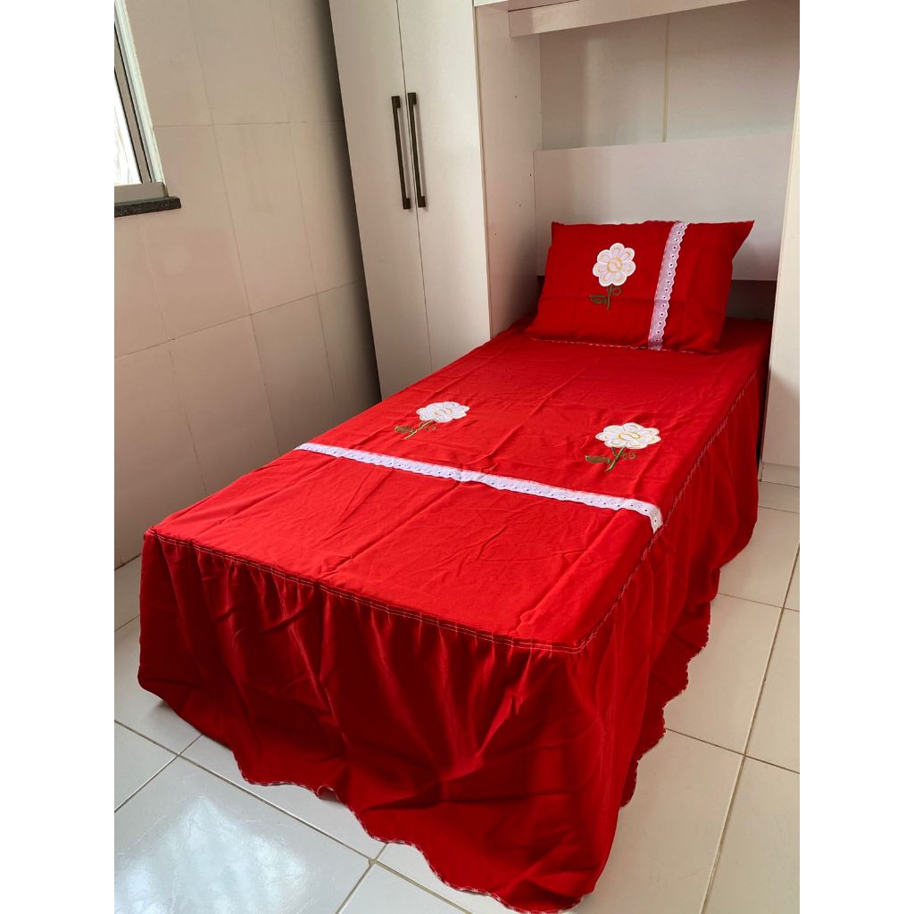 Colcha Bordada Com Babado Solteiro Kit 2 Peças *Oferta