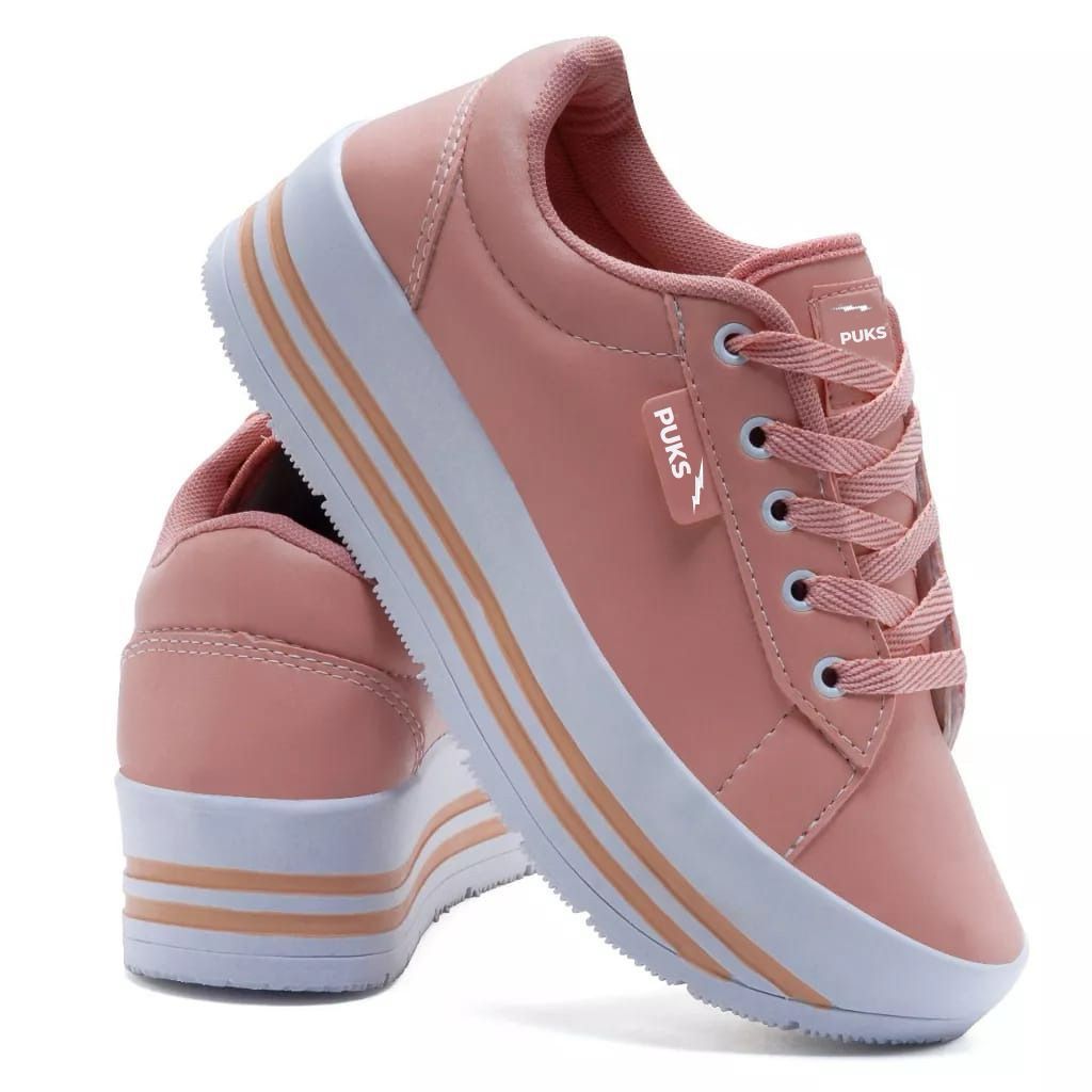 Tênis Feminino Alto Nude Casual Lindo Dia a Dia Confortável Social Leve Macio Robusto Plataforma Versátil Minimalista