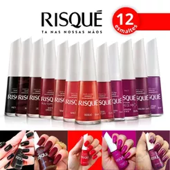 Kit 12 Esmalte Risque Tons Quentes Vermelho Roxo Preto Cremoso Hipoalergênico