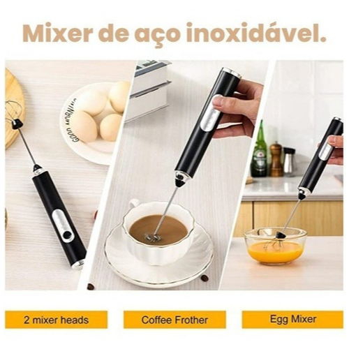 Batedor Misturador Mixer Elétrico para Bebidas Leite Café Clara de Ovos 2 em 1