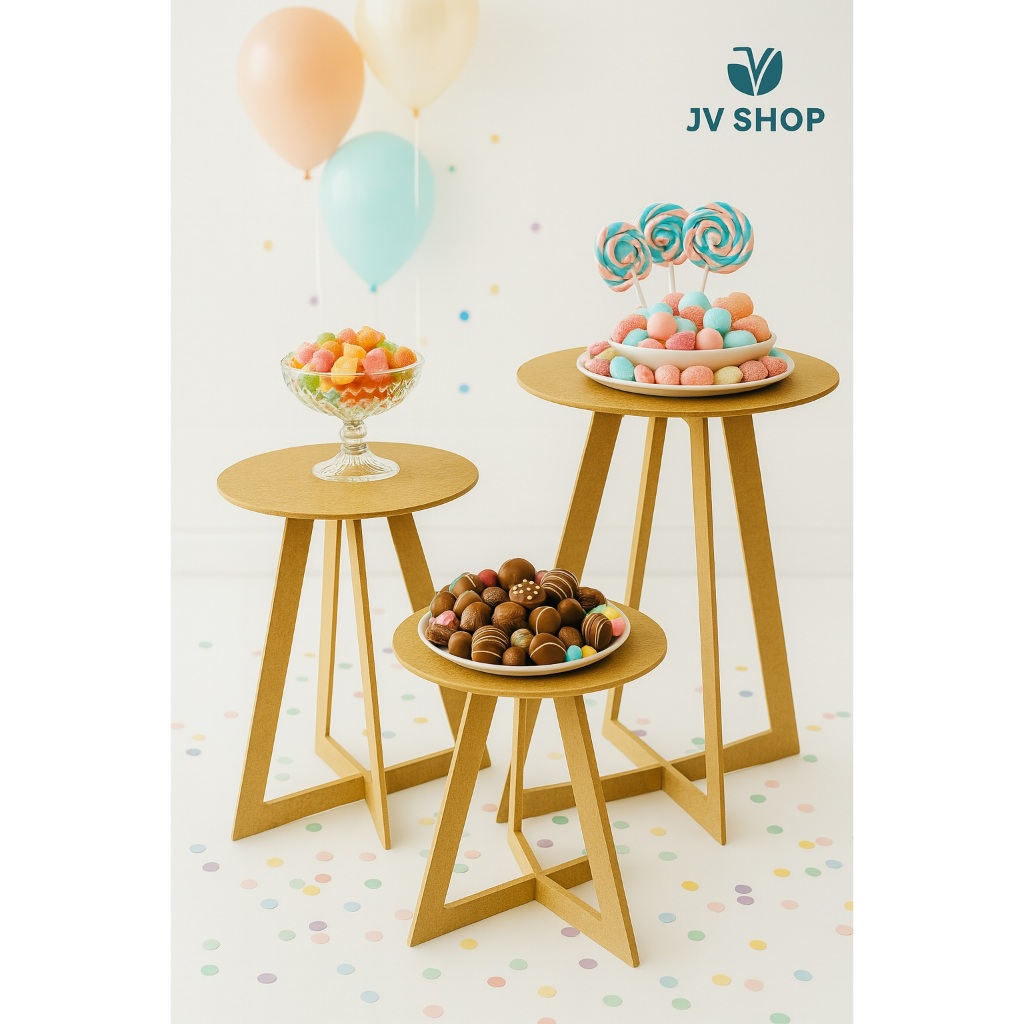 Trio Mesa Triângulo MDF Cru Decorativo Desmontável para Festa Evento Mesa Cenográfica Expositor Doces Lembrancinhas