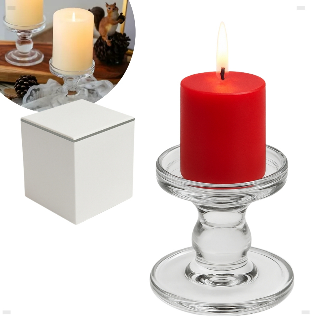 Castiçal De Vidro Largo Vela De 7 Dias E Fina Candelabro