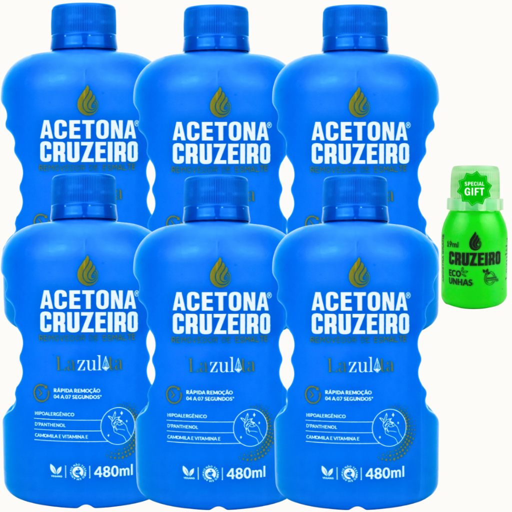 Kit 6 Acetona Removedor De Esmalte Unhas Original Solado Branquinho Sempre Cruzeiro 480ml