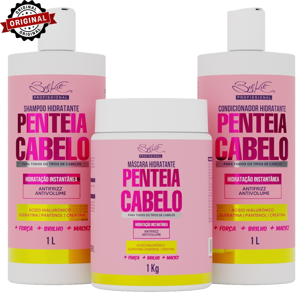 KIT Profissional 3 Itens Penteia Cabelo 1L | Hidratação Capilar - Shampoo, Máscara e Condicionador