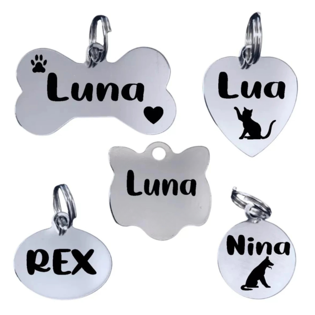 Plaquinha de Identificação Pet Personalizada Gravada A Laser