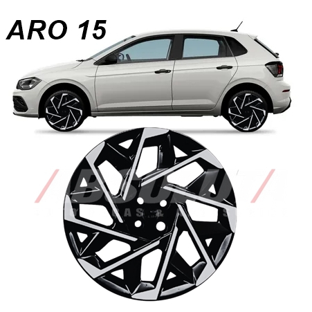 Calota POLO TRACK Aro 15 ou Aro 14 Saveiro Hb20  Esportiva Preta Prata 4 Furos Grid Leia o anuncio