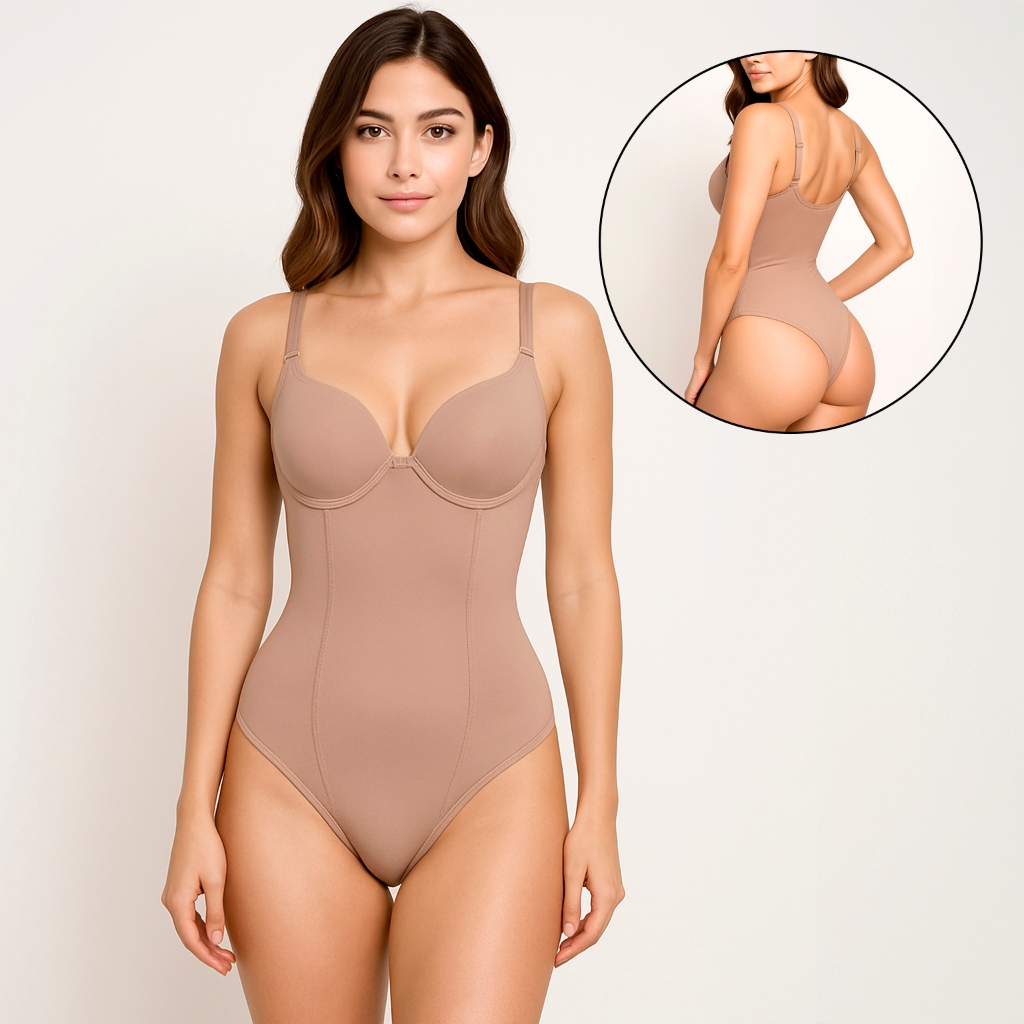 Body Modelador Feminino Cetinete Com Bojo E Aro Pala Dupla Compressão
