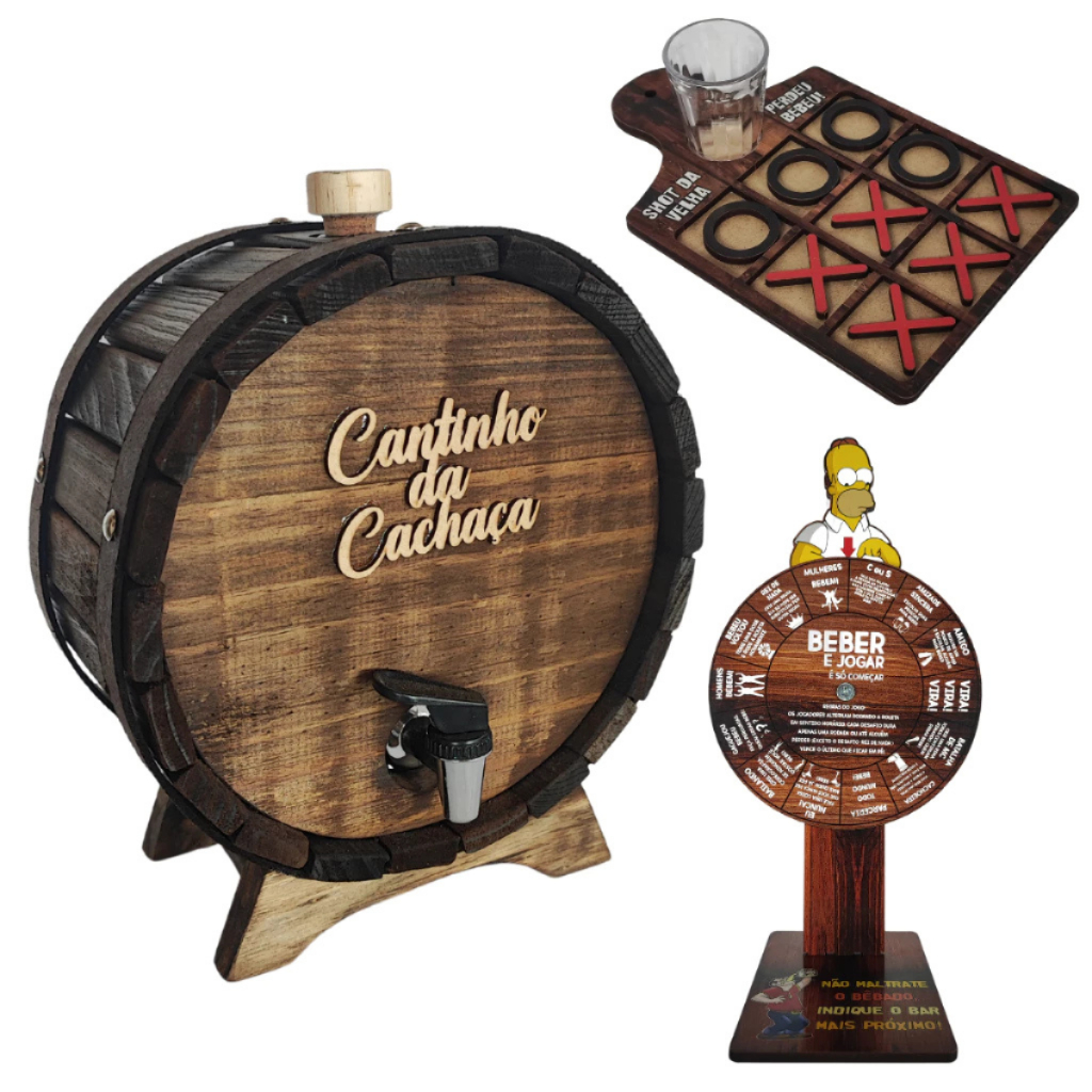 Kit roleta pingometro jogo da velha drinks shot entretenimento brincadeiras colegas amigos tonel barrica cachaça