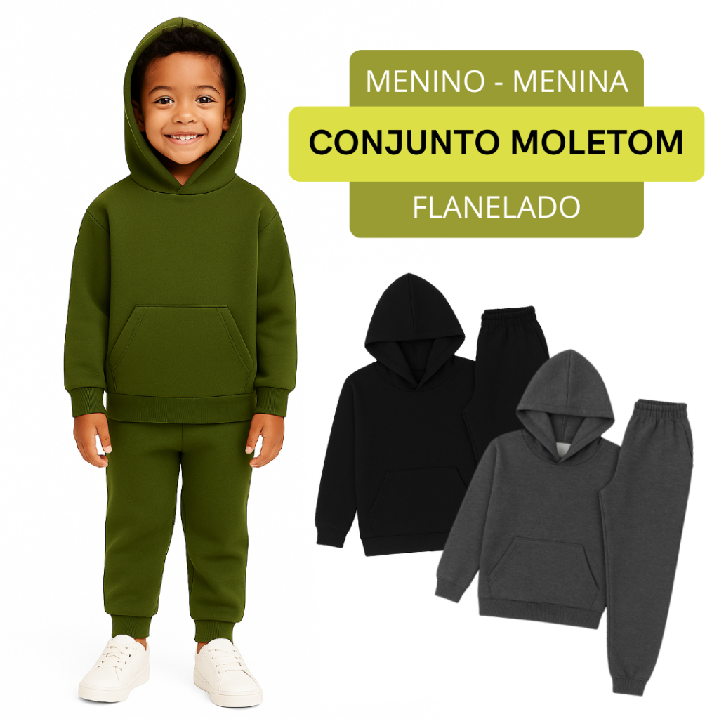 Conjunto de Moletom Infantil Flanelado/Peluciado Inverno - Menino Menina