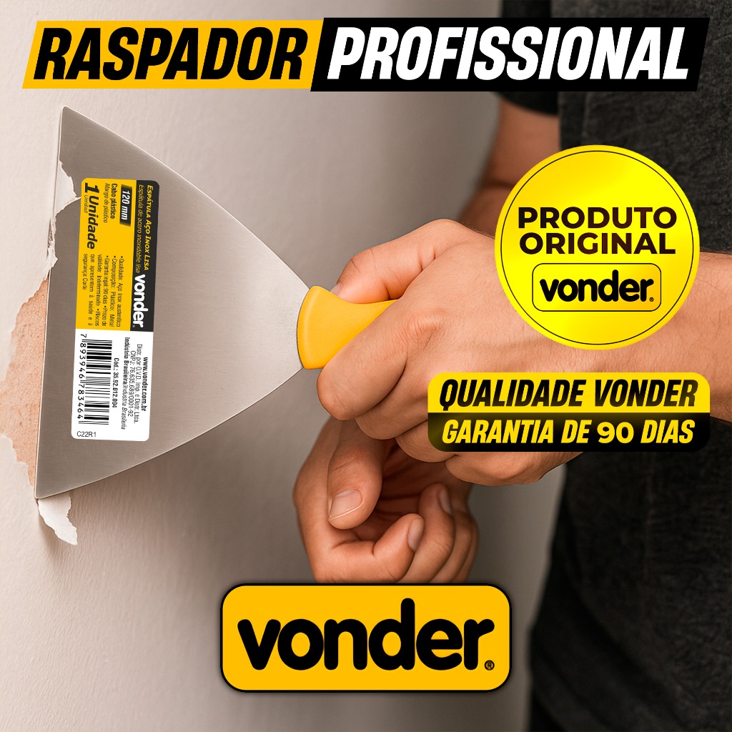 Espátula Inox Vonder Profissional 6 a 12cm Pedreiro Pintor Gesseiro Raspador Tinta
