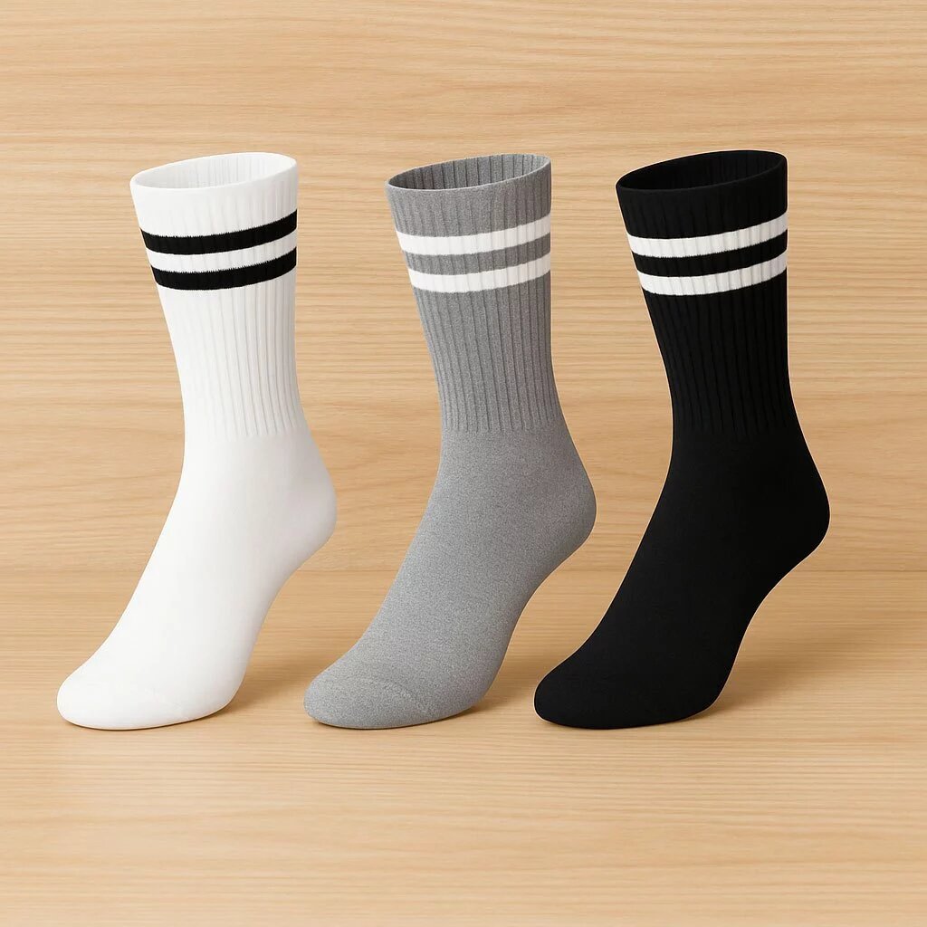 Kit 3 Meias Listradas Algodão Cano Médio Alto Academia Cross Skate Caminhada 2 Listras em Oferta na Shopee