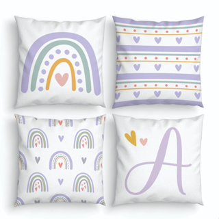 Kit 4 Capas de Almofada Arco Iris Boho Lilás com Inicial do Nome | Decoração Quarto Menina em Oferta na Shopee
