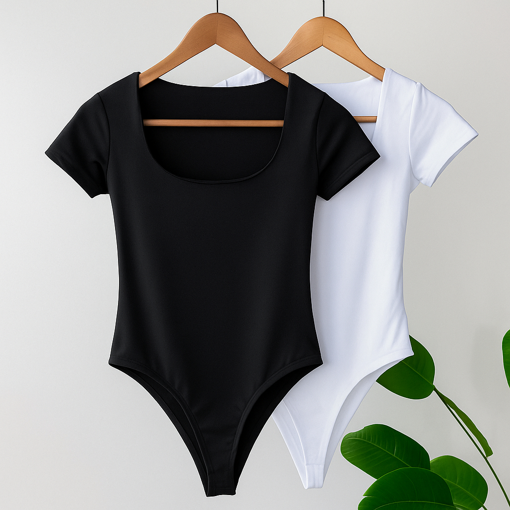 Kit 2 Body Feminino Decote Quadrado Manguinha Curta Suplex Verão