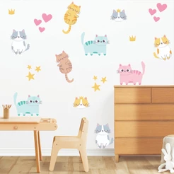 Adesivo De Parede Infantil Gatos Gatinhos Estrelas Pet Shop Gt3