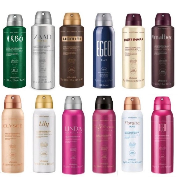 Aerossol O Boticário Antitranspirante - Feminino e Masculino - Arbo, Malbec, Zaad, Lily, Elysée