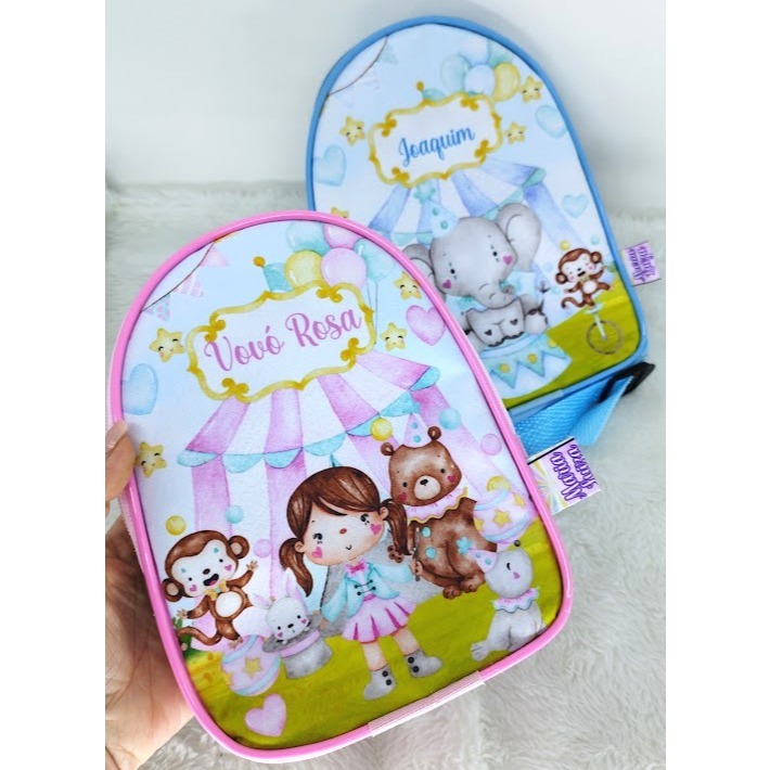 Promoção! Kit 15 Mochilinhas Circo Rosa, Lembrancinhas Festa Infantil, tema circo, Personalizamos em diversos temas.