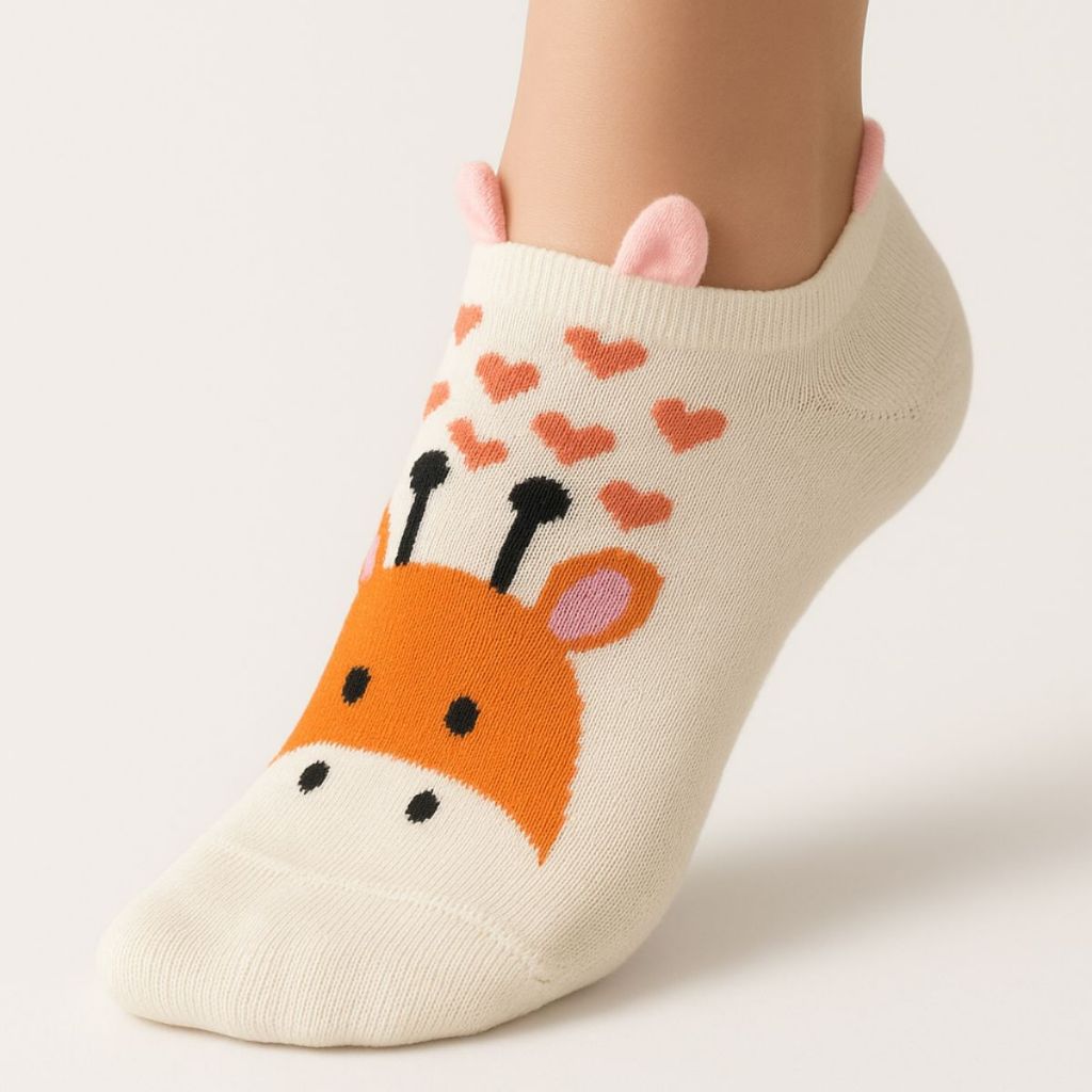 Meia Soquete Feminina Coleção Bichinhos Fofos 3D Estampada, Com Orelhinhas e Conforto Extra 35 ao 40