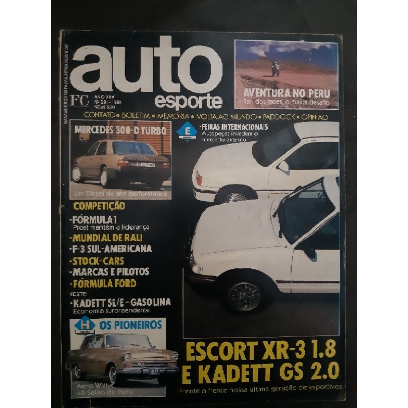 Revista Auto Esporte JULHO de 1989 Edição n° 291 – XR3 1.8 x Kadett GS. Kadett SL/E