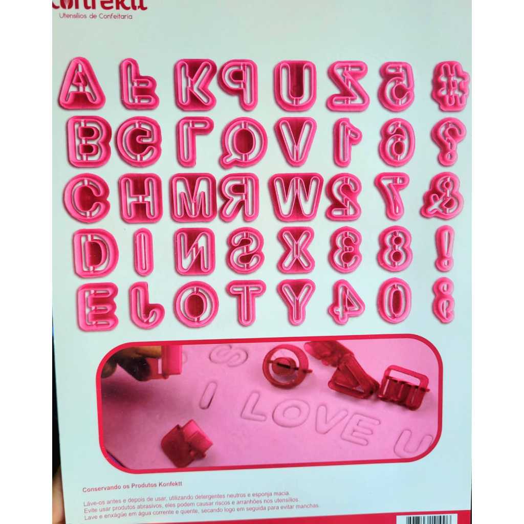 Kit Cortador Jogo Conjunto Marcador Carimbo Letras Maiusculas Numeros Confeitaria Pasta Americana