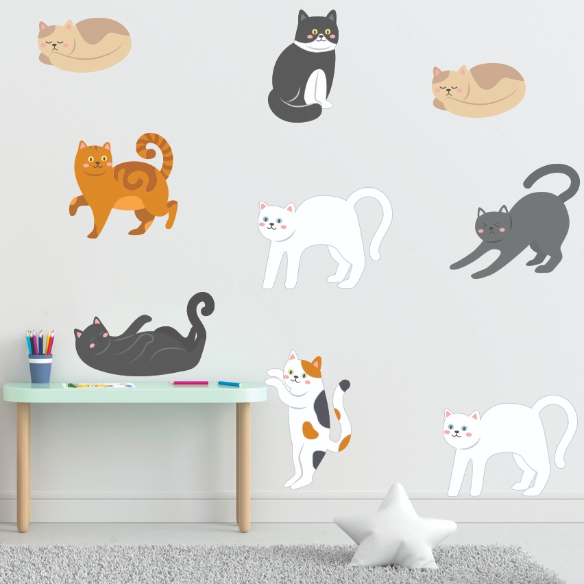 Adesivo De Parede Infantil Gatos Gatinhos Pet Shop Decoração