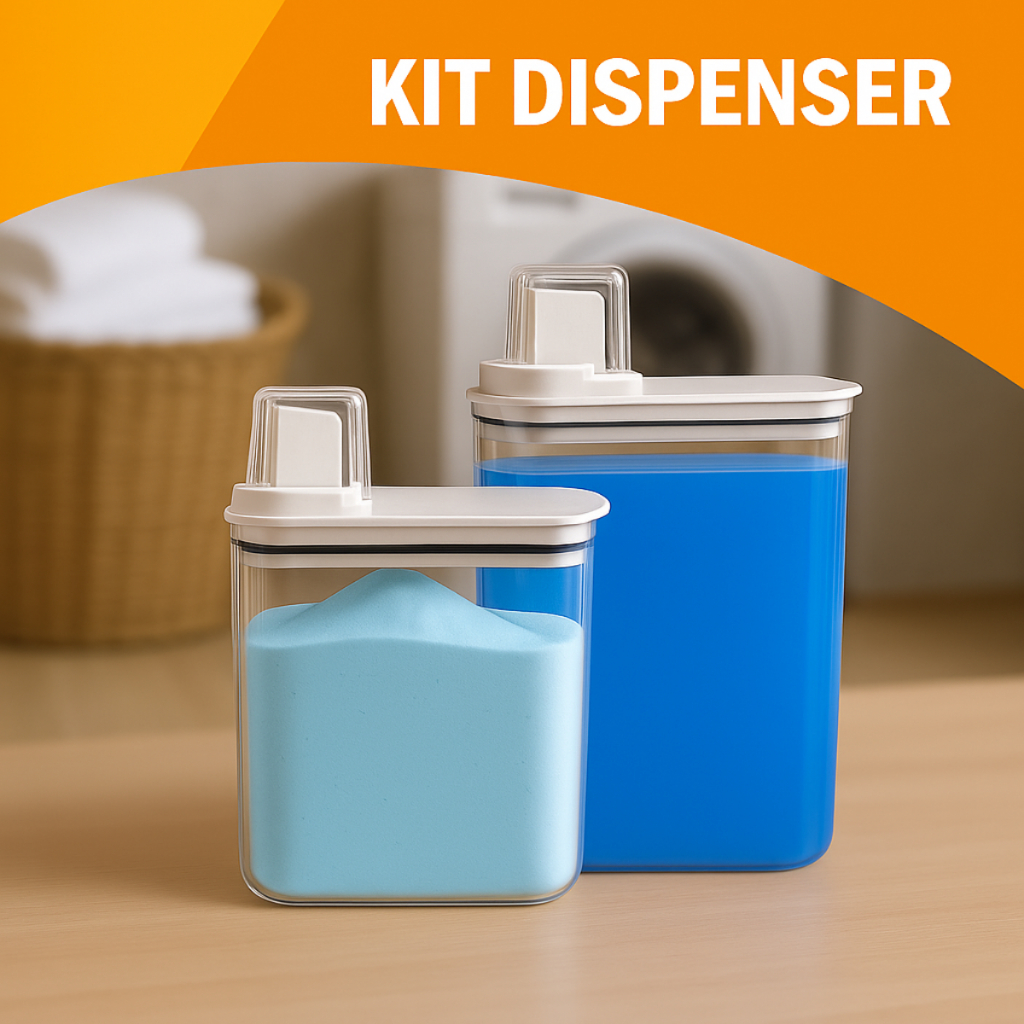 Kit Dispenser Organizador Lavanderia 2,3 litros + 1,5 Litros Acrílico (AMACIANTE, SABÃO EM...