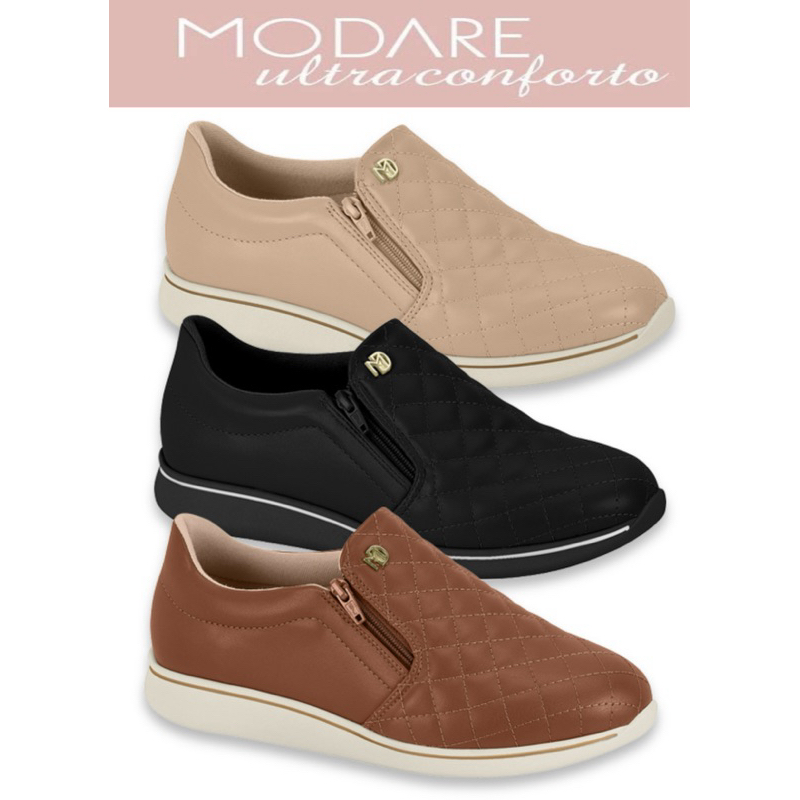 Tênis Modare Ortopédico Ultra conforto Slip On Calce Fácil Zíper Trabalhar Confortável Modare em Oferta na Shopee