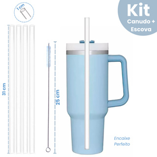 Kit 4 Canudos Reutilizáveis 31cm + Escovinha – Para Copo Térmico Quencher 40oz 1,2L em Oferta na Shopee