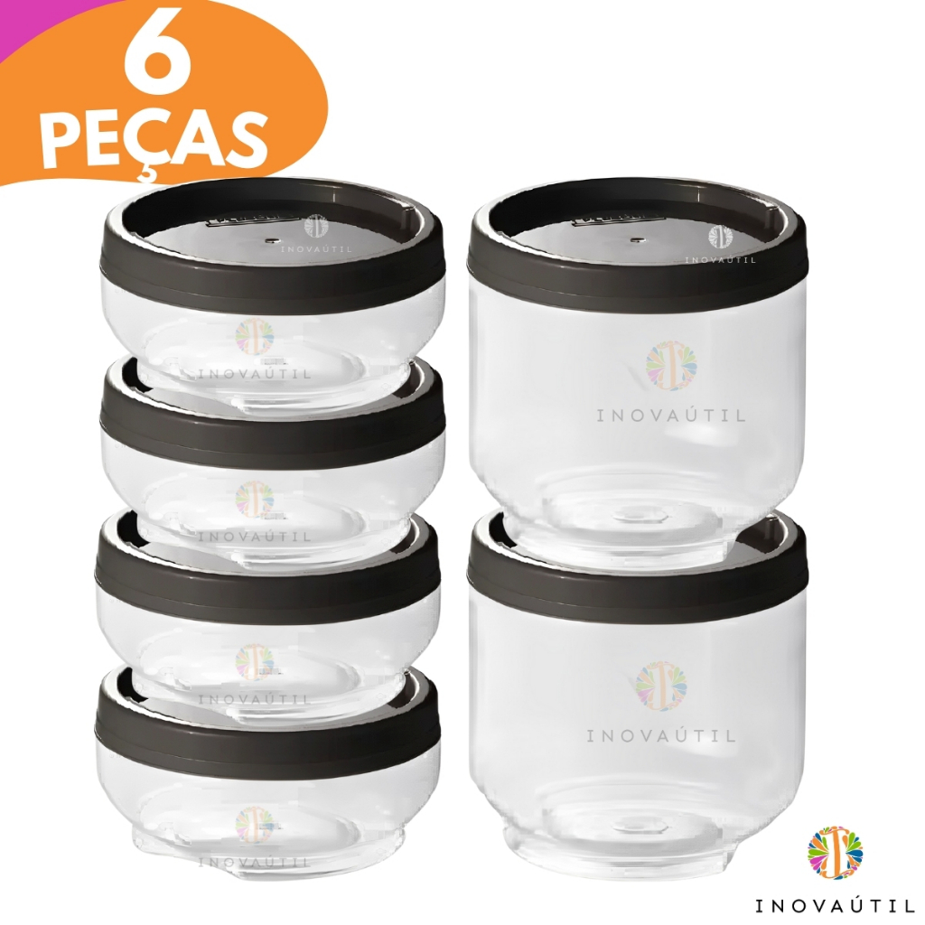Porta Tempero  Kit com 6 Potes 220ml e 550ml Gire e Trave com Tampa Rosca para Guardar e Armazenar  Livre de BPA