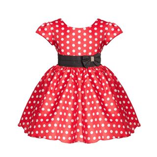 Vestido Infantil Poá Bolinha Vermelho Temático Festa Rodado Laço Preto em Oferta na Shopee