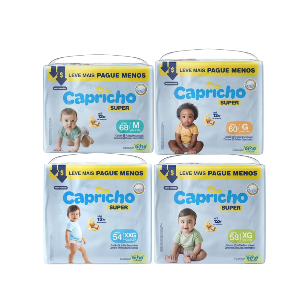 Fralda Capricho Baby Super Descartável 10h Proteção | Pacote Bag