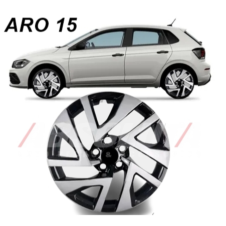 Calota Polo Aro 15 VW VIRTUS 5 furos FOX POLO BORA GOLF Preta Prata Esportiva Leia o anuncio
