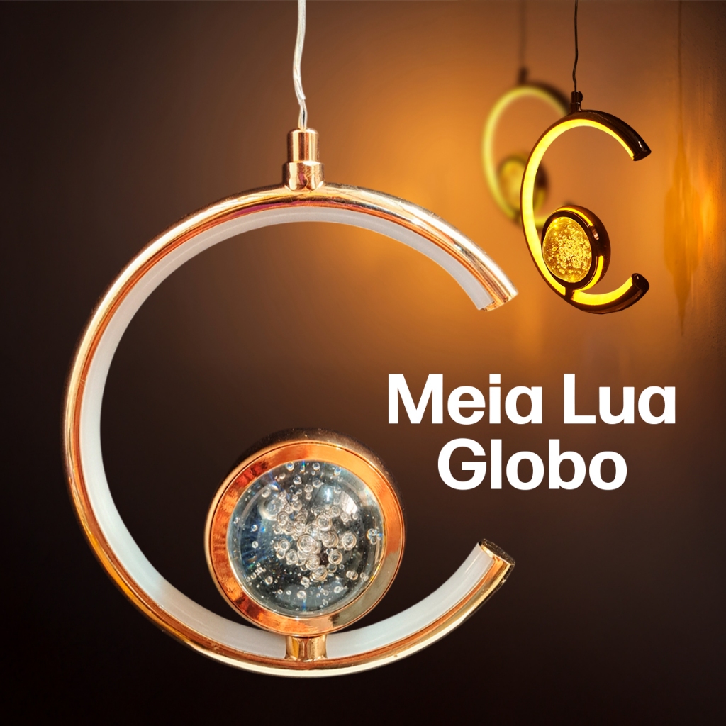Luminária Pendente de Teto Luz LED Lustre Cristal 3 Cores Decoração Clean Sofisticado Dourado