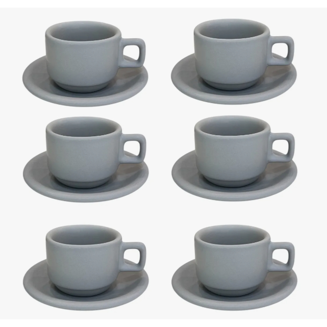 Xícara de Café Cinza 100ml Cerâmica 4-6 peças