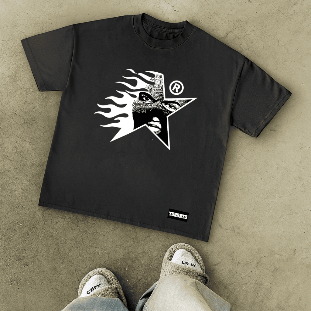 Camiseta OVERSIZED estampada preta blusa camisa Streetwear em algodão 30.1 y2k bala clava estrela