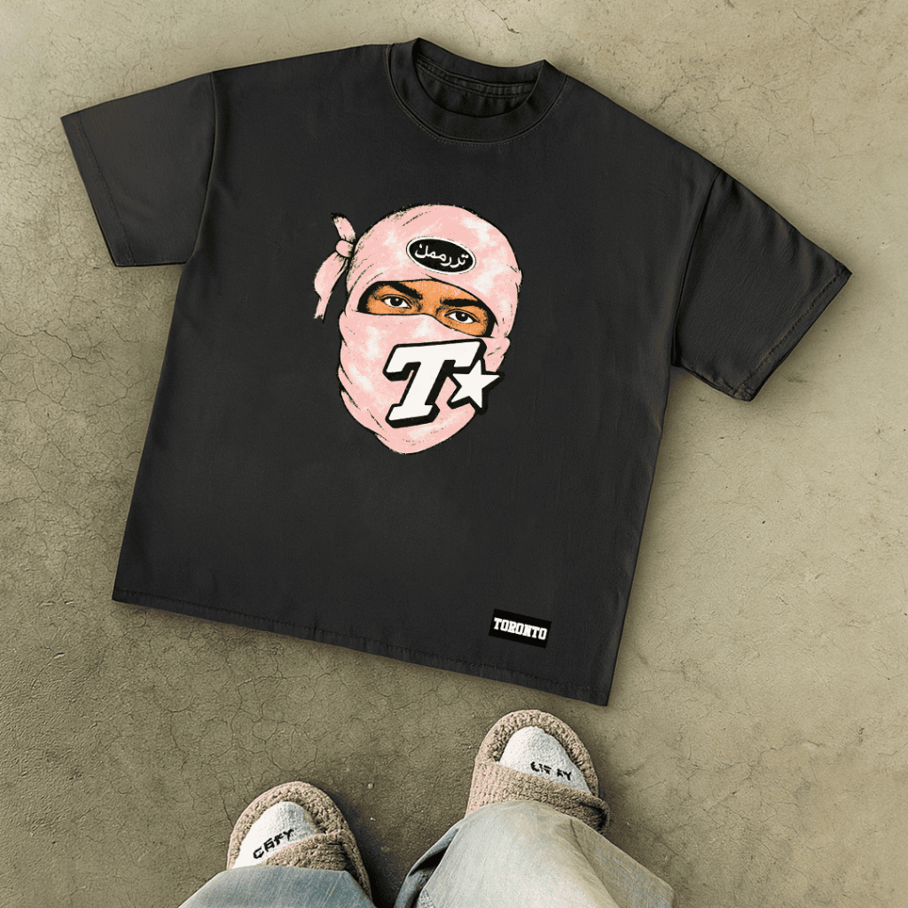 Camiseta OVERSIZED estampada preta blusa camisa Streetwear em algodão 30.1 Y2K bala clava rosa