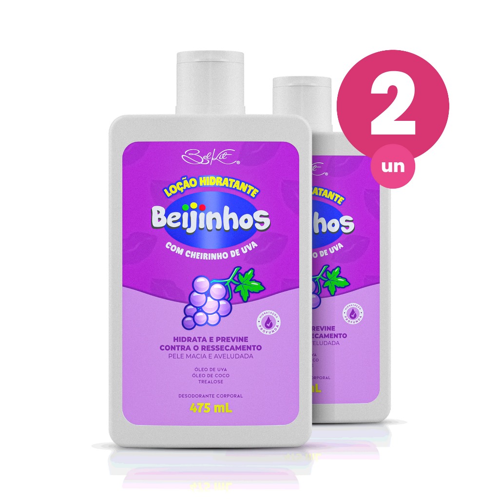 Kit 2 Loção Hidratante Desodorante Corporal Beijinhos Uva 475ml Belkit em Oferta na Shopee