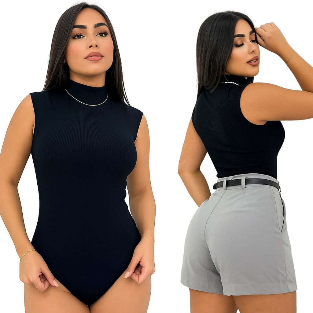 Body Feminino Gola Alta Anarruga Canelado Manguinha Blusinha Moda 2025 em Oferta na Shopee
