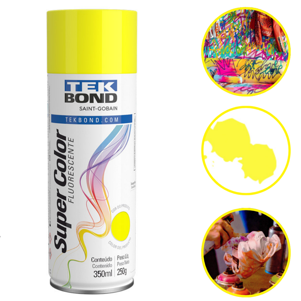 Tinta Spray Aerossol Fluorescente Amarelo 350ml/250g Tekbond