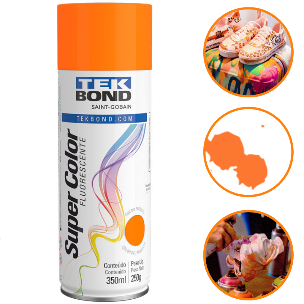 Tinta Spray Aerossol Fluorescente Laranja 350ml/250g Tekbond